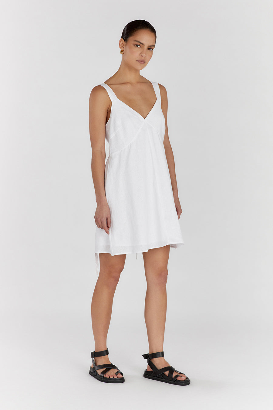 TIARNE WHITE LINEN MINI DRESS