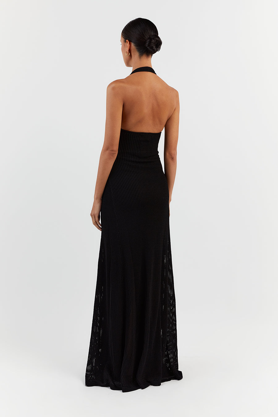 OPHELIA BLACK CROCHET HALTER MIDI DRESS