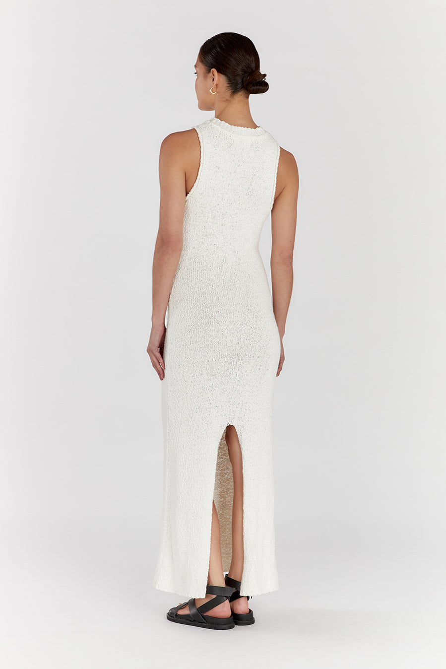 DION OFF WHITE BOUCLE CREW MAXI DRESS