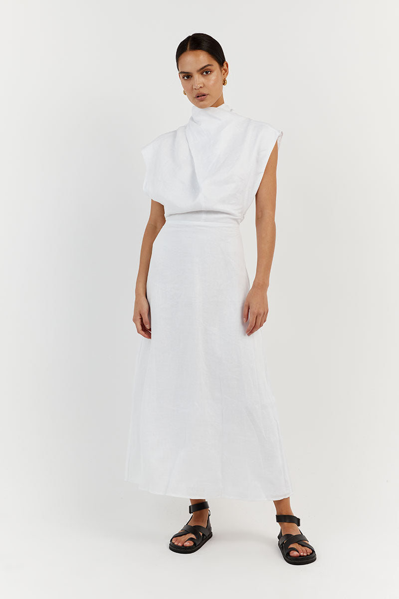 ALESSI WHITE LINEN MIDI DRESS