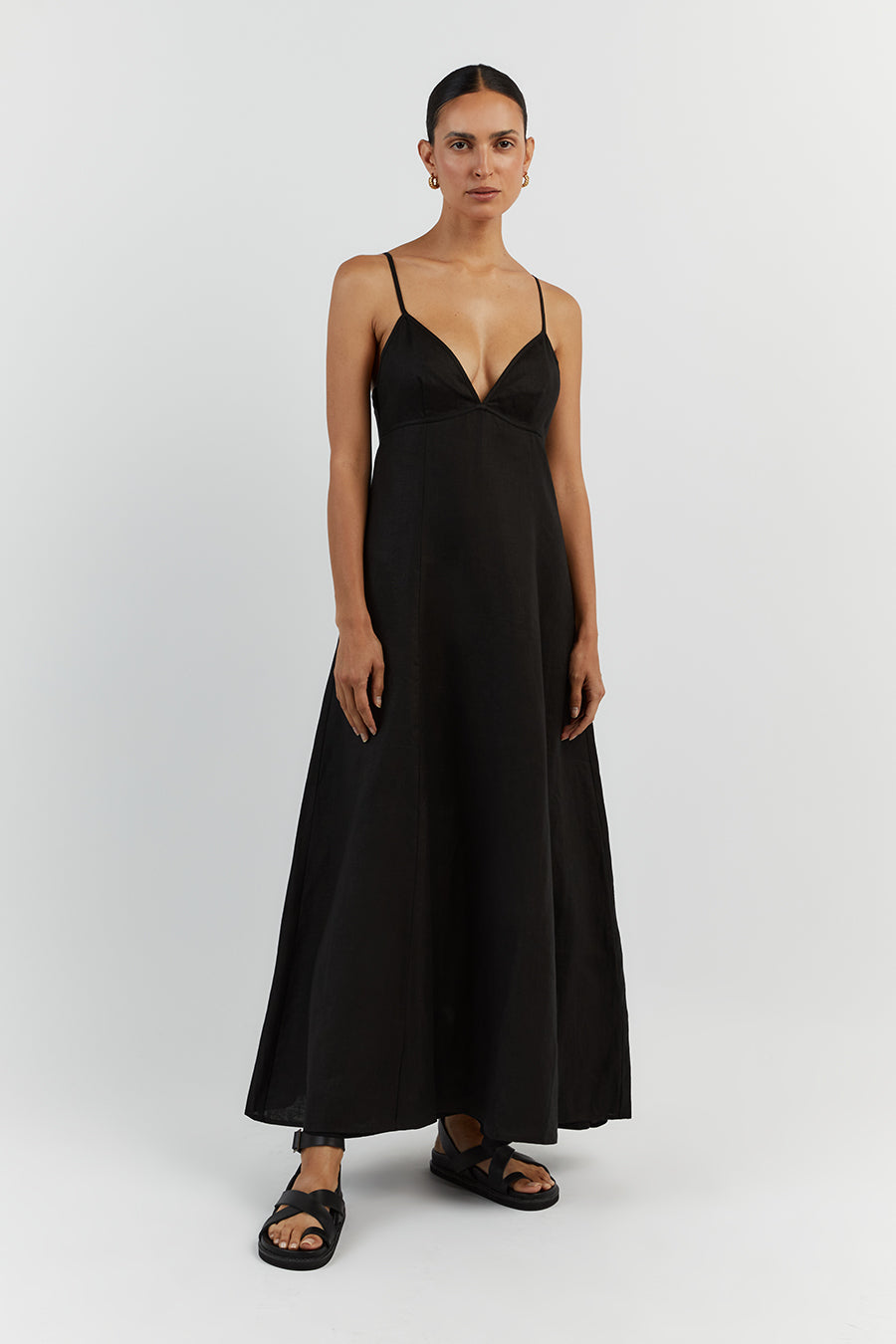 GEM BLACK LINEN MAXI DRESS
