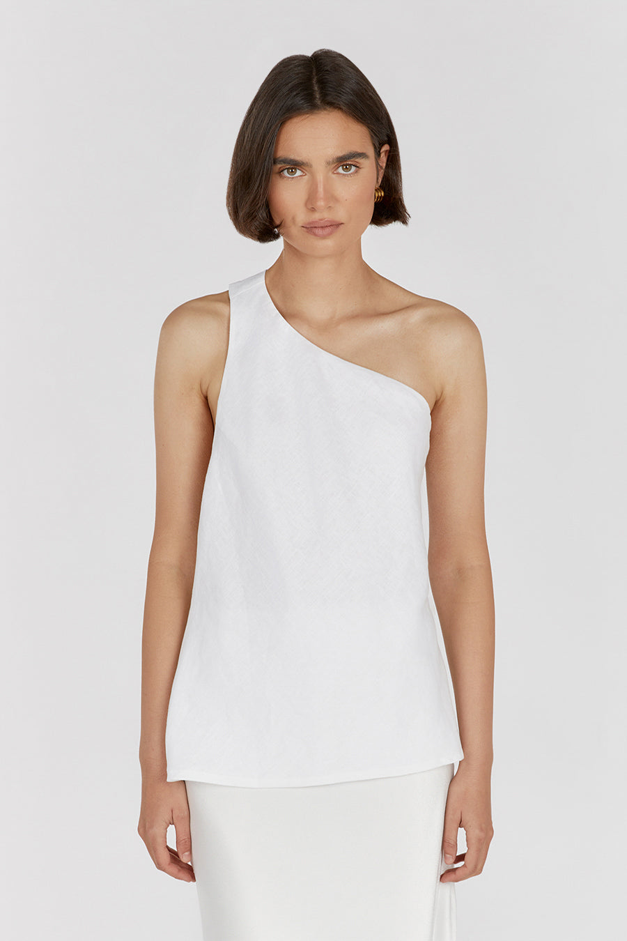 ADDISON WHITE LINEN ASYMMETRIC TOP