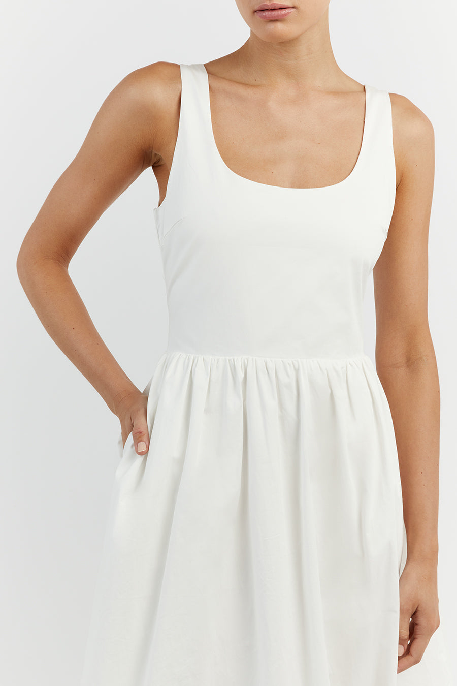 MORGAN WHITE COTTON MIDI DRESS