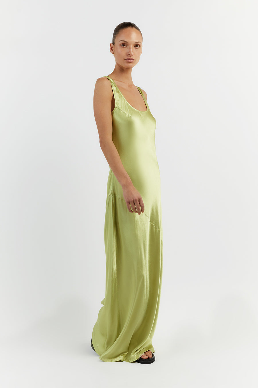 LEA LIME SATIN MAXI DRESS