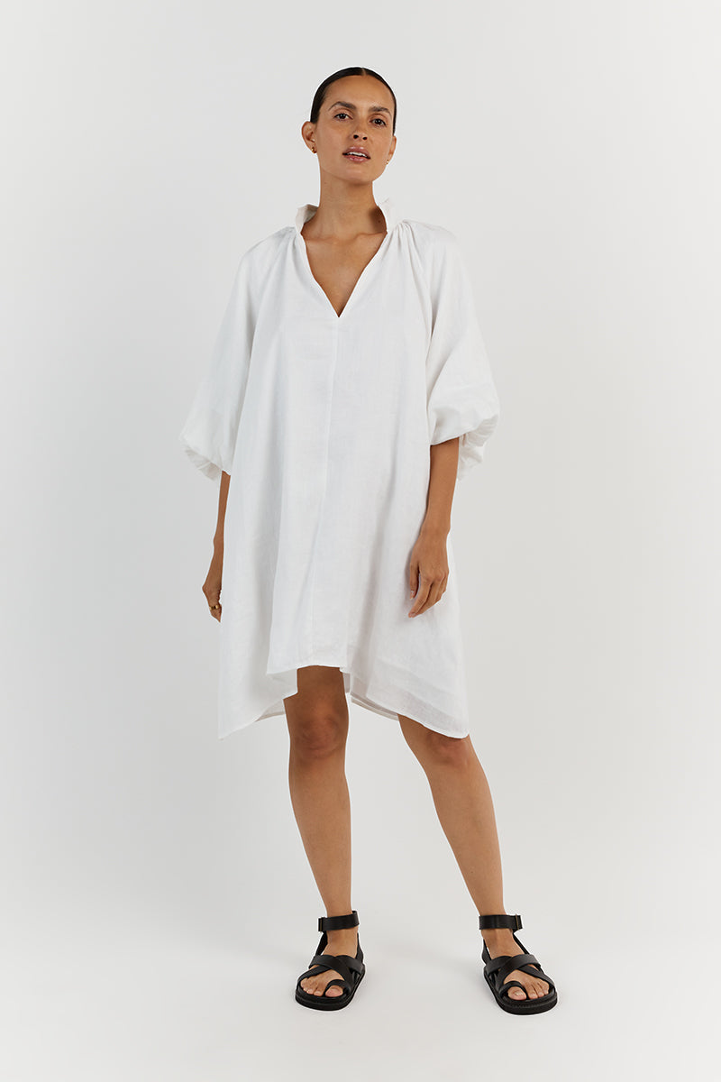 MATHER WHITE LINEN SMOCK DRESS