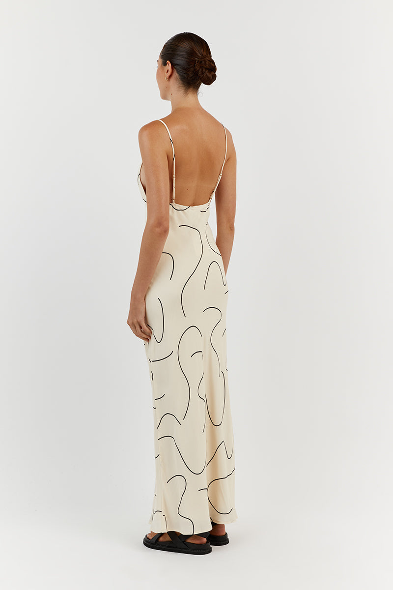 LUNA CREAM VISCOSE SLIP MIDI DRESS