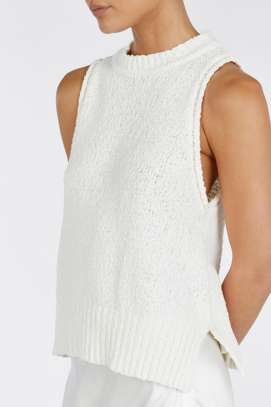 DION OFF WHITE BOUCLE CREW NECK TOP