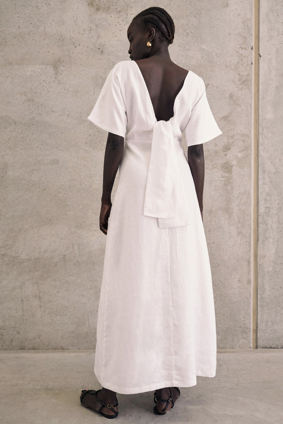 LYNDAL WHITE LINEN MIDI DRESS