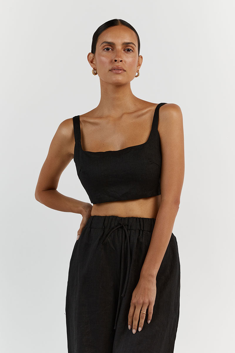PENNY BLACK LINEN CROP TOP