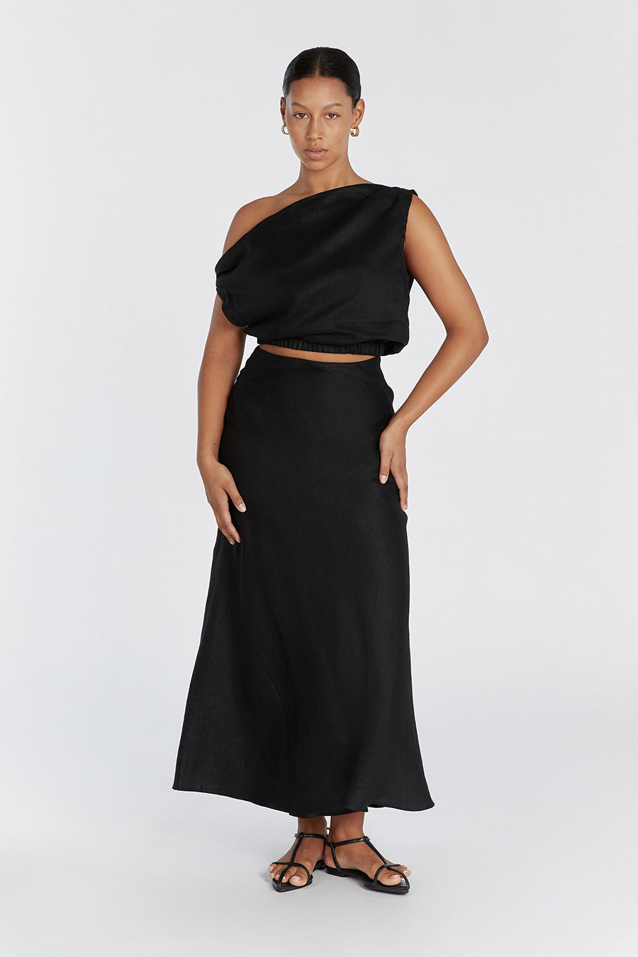 CASS BLACK LINEN CROP TOP