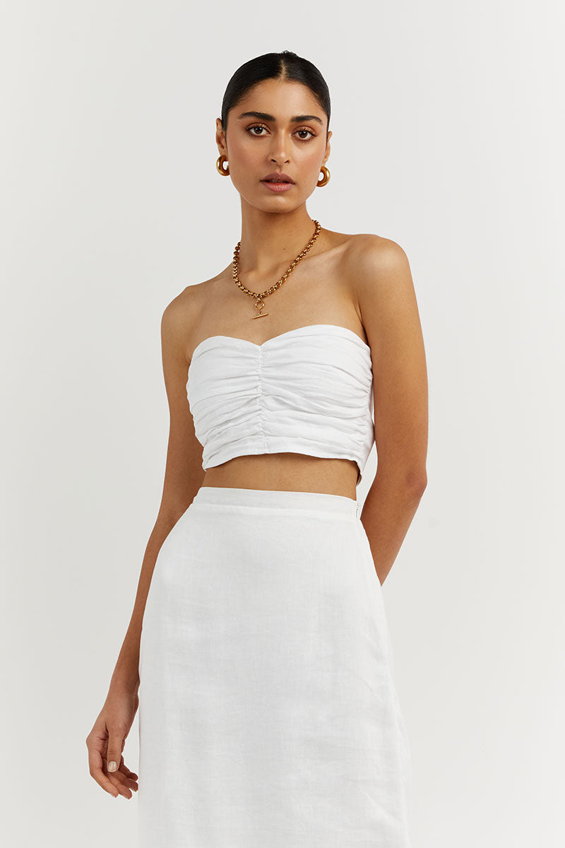 BONNIE WHITE LINEN CROP TOP
