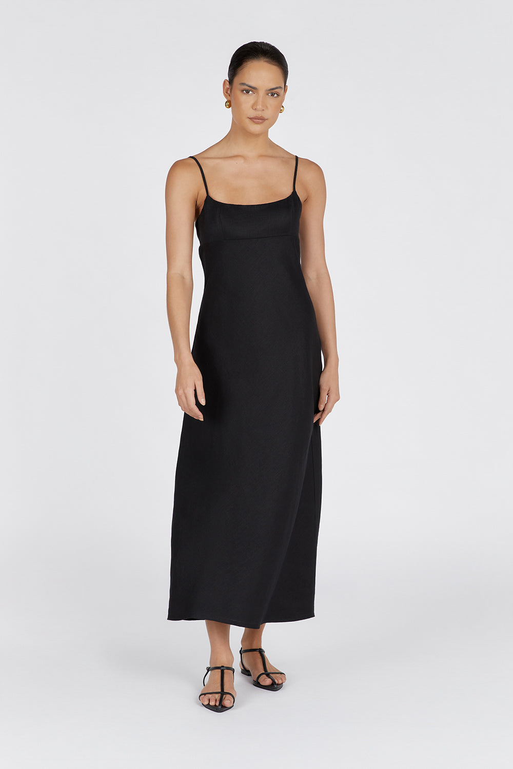 LUCIA BLACK LINEN MIDI DRESS