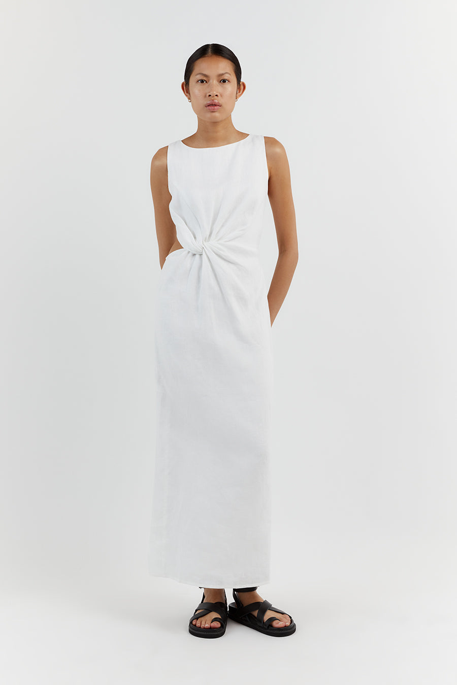 LEILANI WHITE LINEN MIDI DRESS