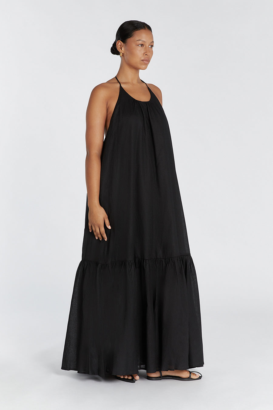 ARI BLACK LINEN HALTER MAXI DRESS