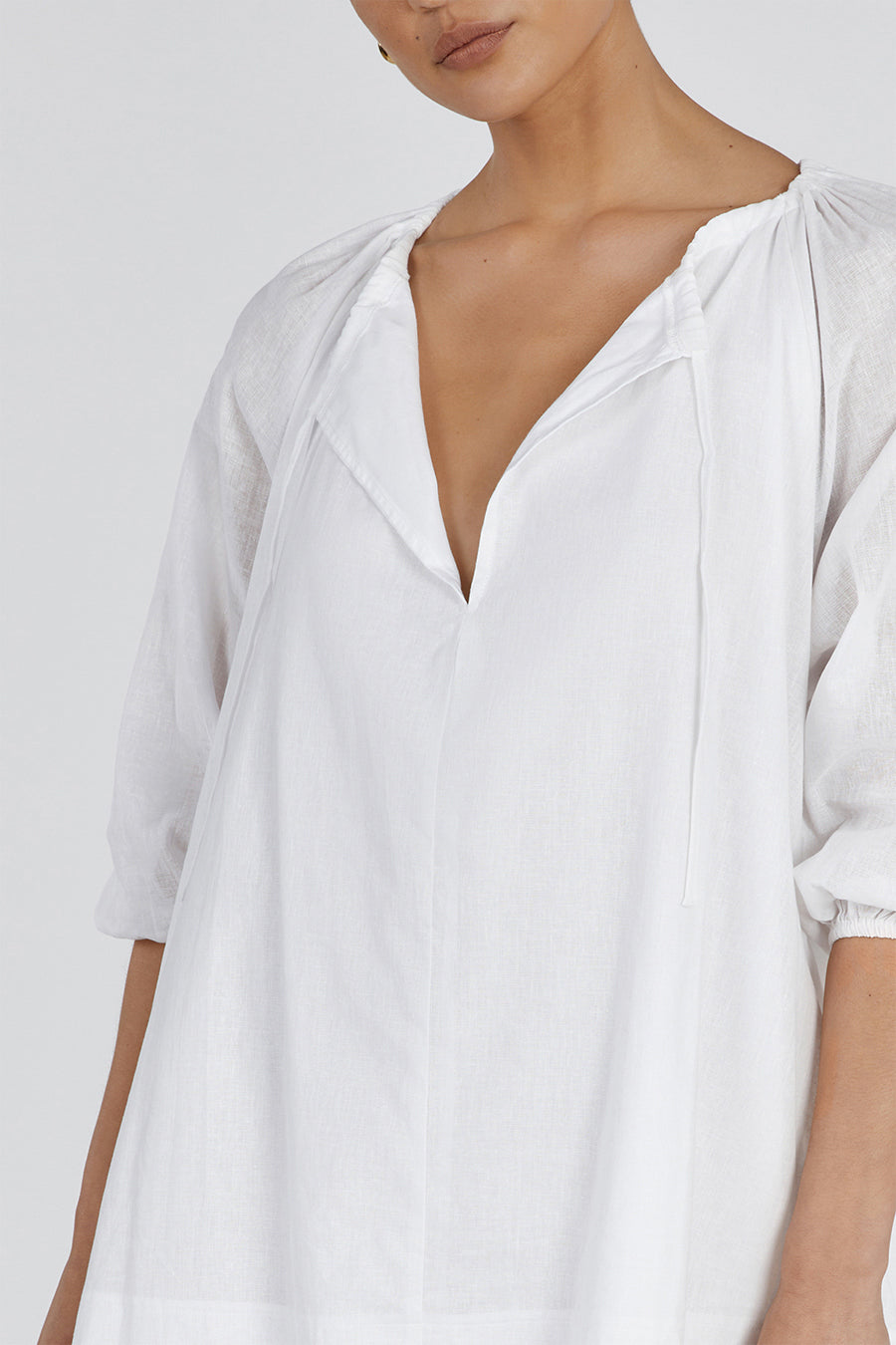 NADIA WHITE LINEN SMOCK DRESS