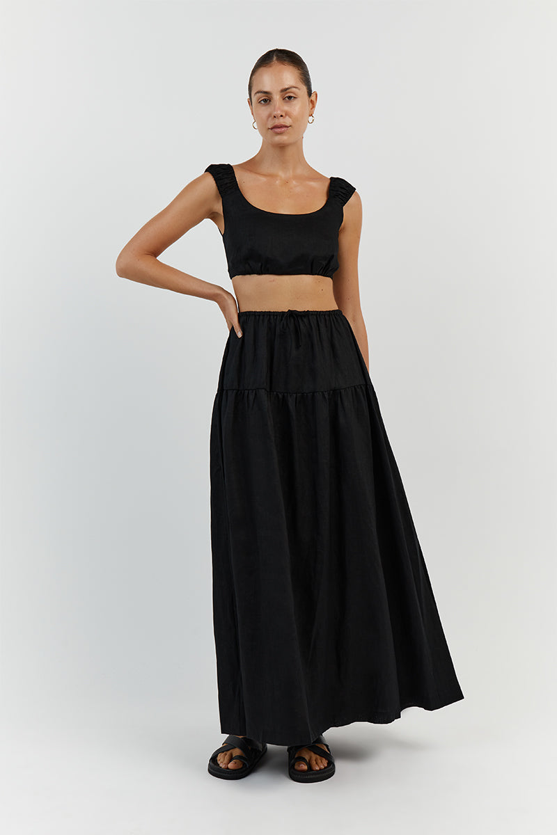 ABBY BLACK LINEN CROP TOP