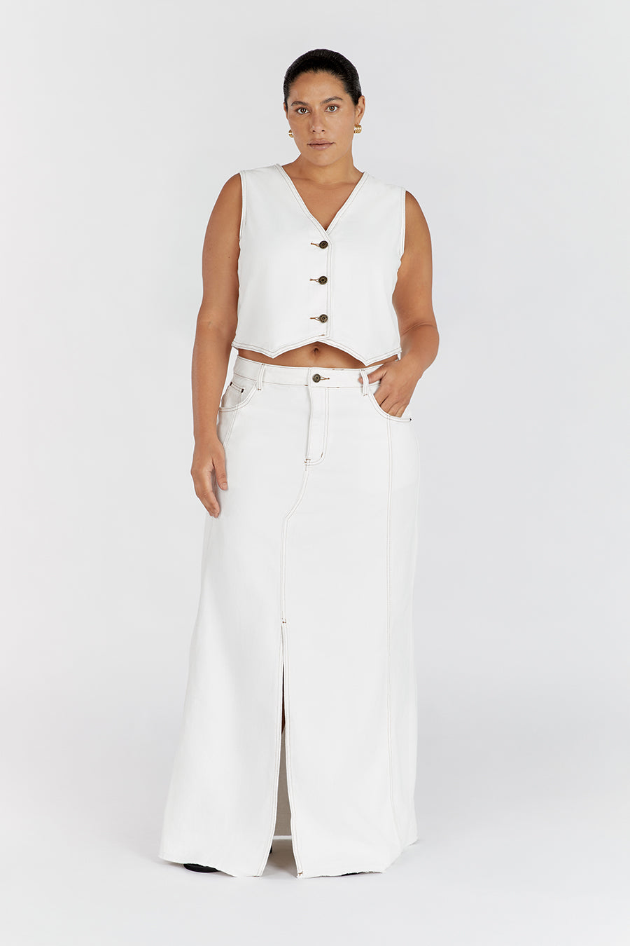 LENNON OFF WHITE DENIM MAXI SKIRT