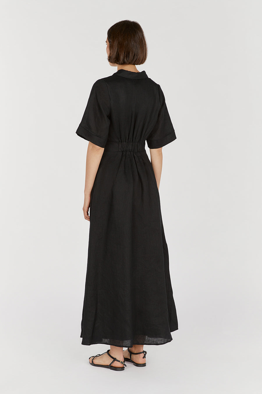 FRANNIE BLACK LINEN SHIRT DRESS