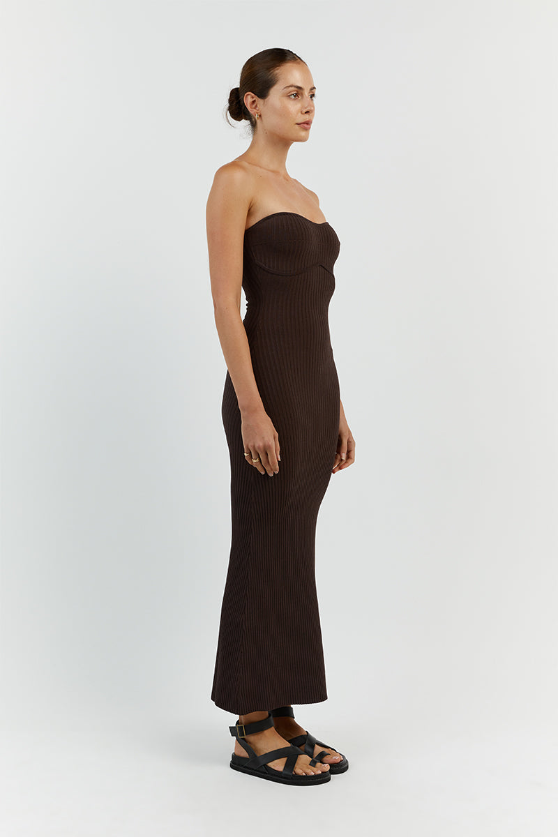 RAVEN BIT CHOC BANDEAU MIDI DRESS
