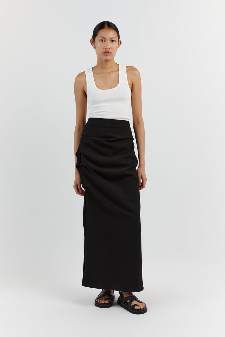 NILE BLACK ROUCHED MAXI SKIRT