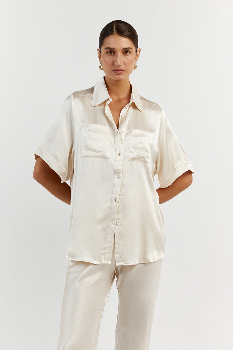 SIMONE PEARL SATIN VACATION SHIRT