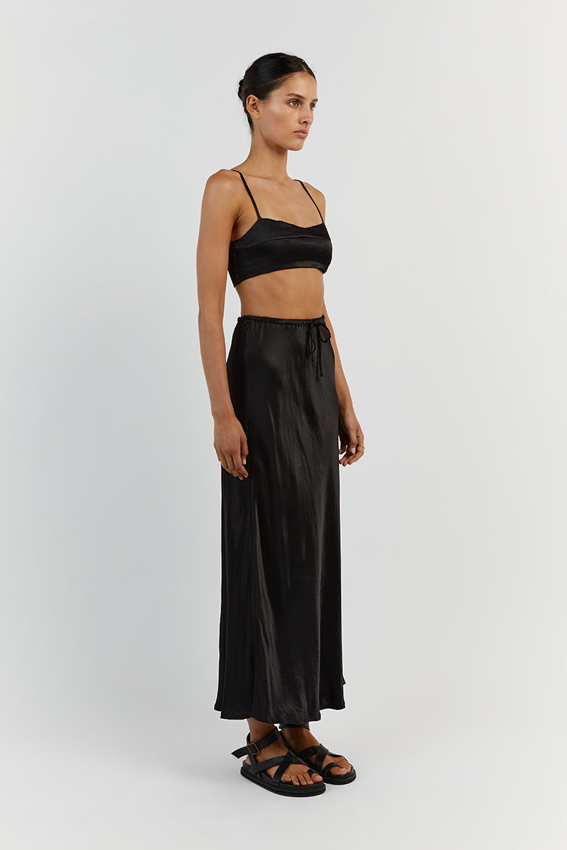 SIMONE BLACK SATIN CROP TOP