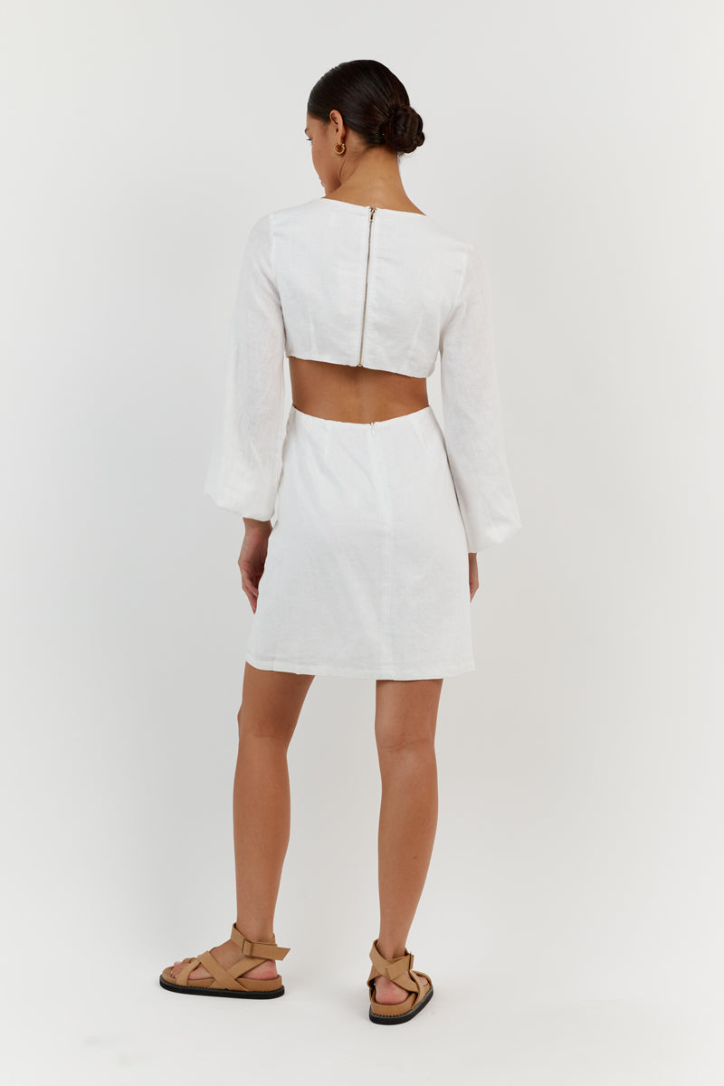 TINA WHITE LINEN MINI DRESS