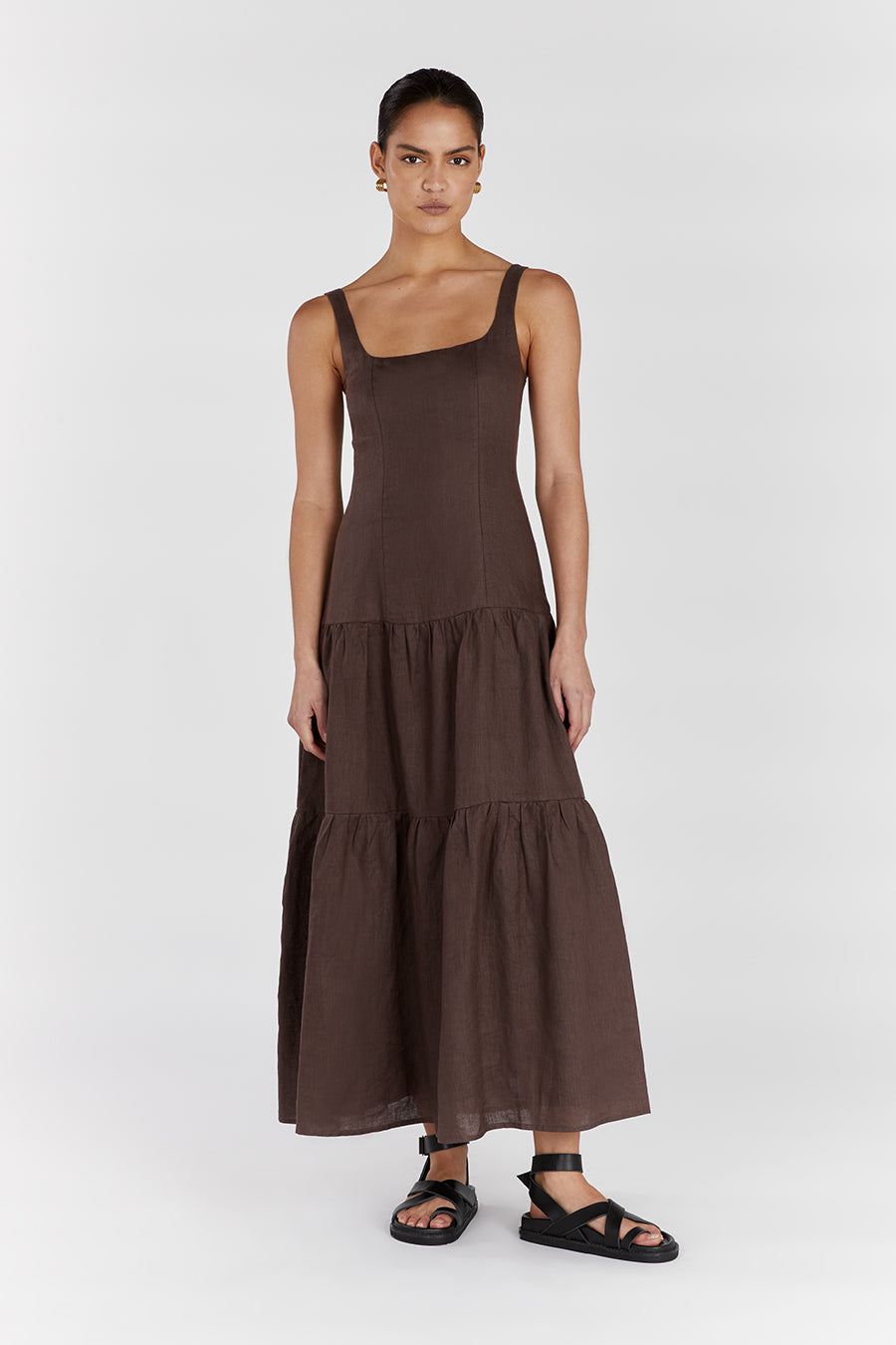 CAMILLE CHOCOLATE LINEN MAXI DRESS