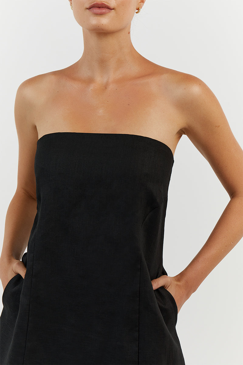 DAPHNE BLACK LINEN MINI DRESS