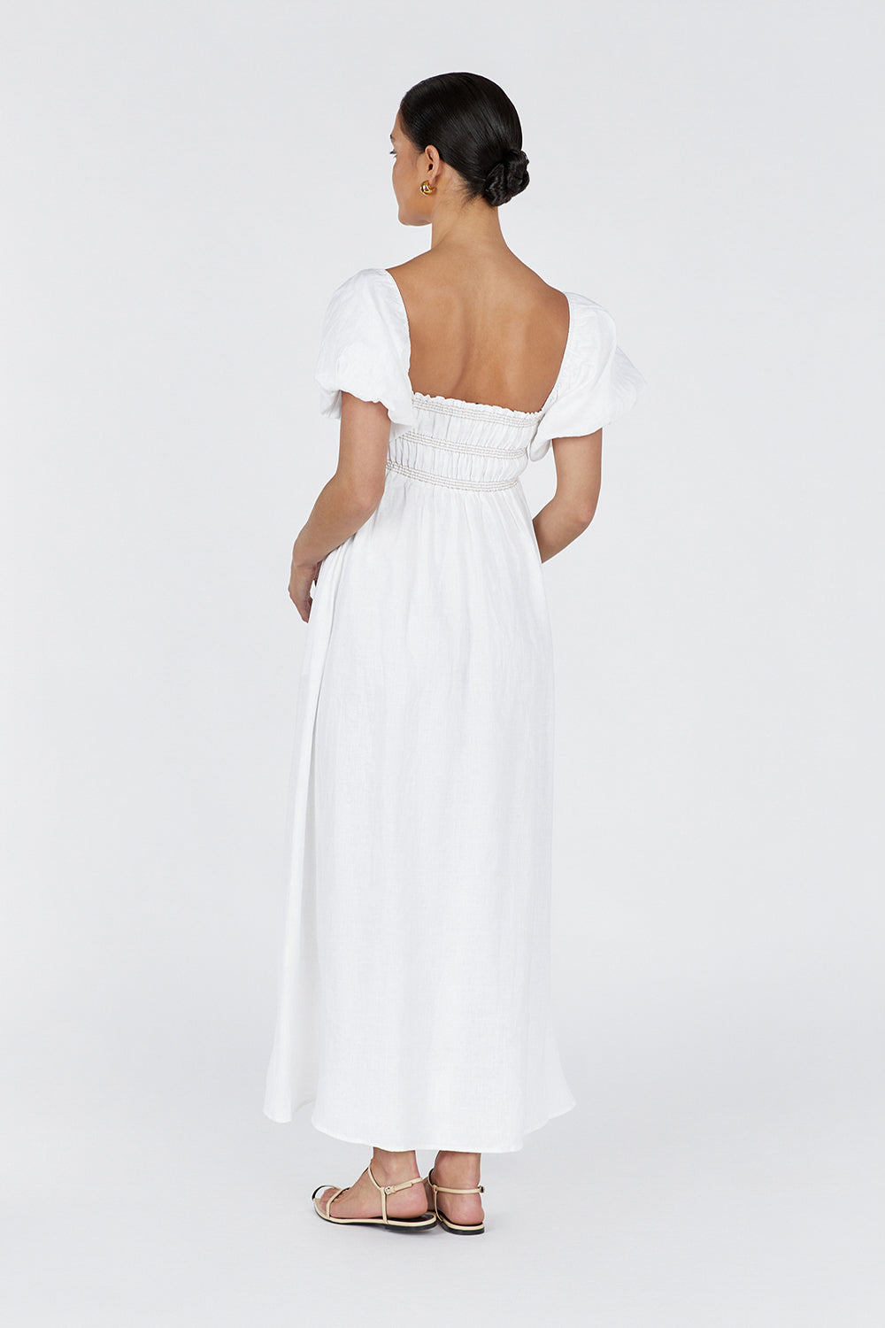 BIANCA WHITE LINEN MIDI DRESS