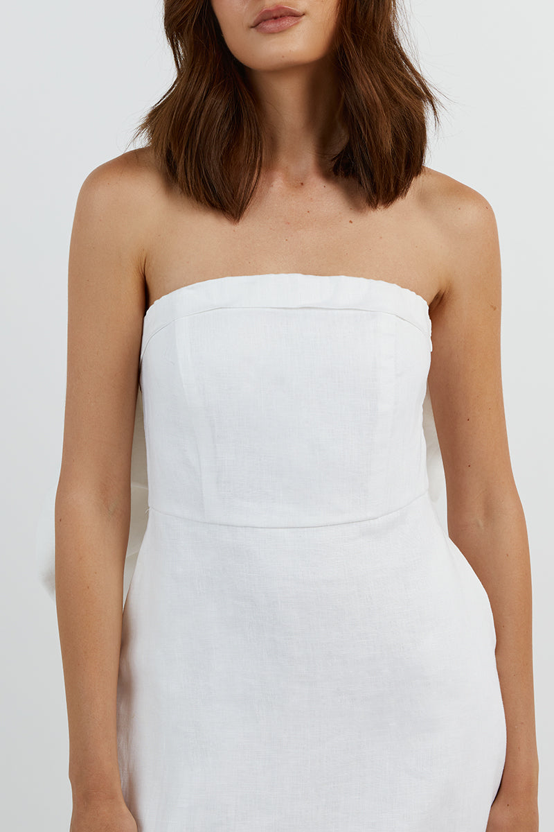 AISLE WHITE LINEN BACK BOW DRESS