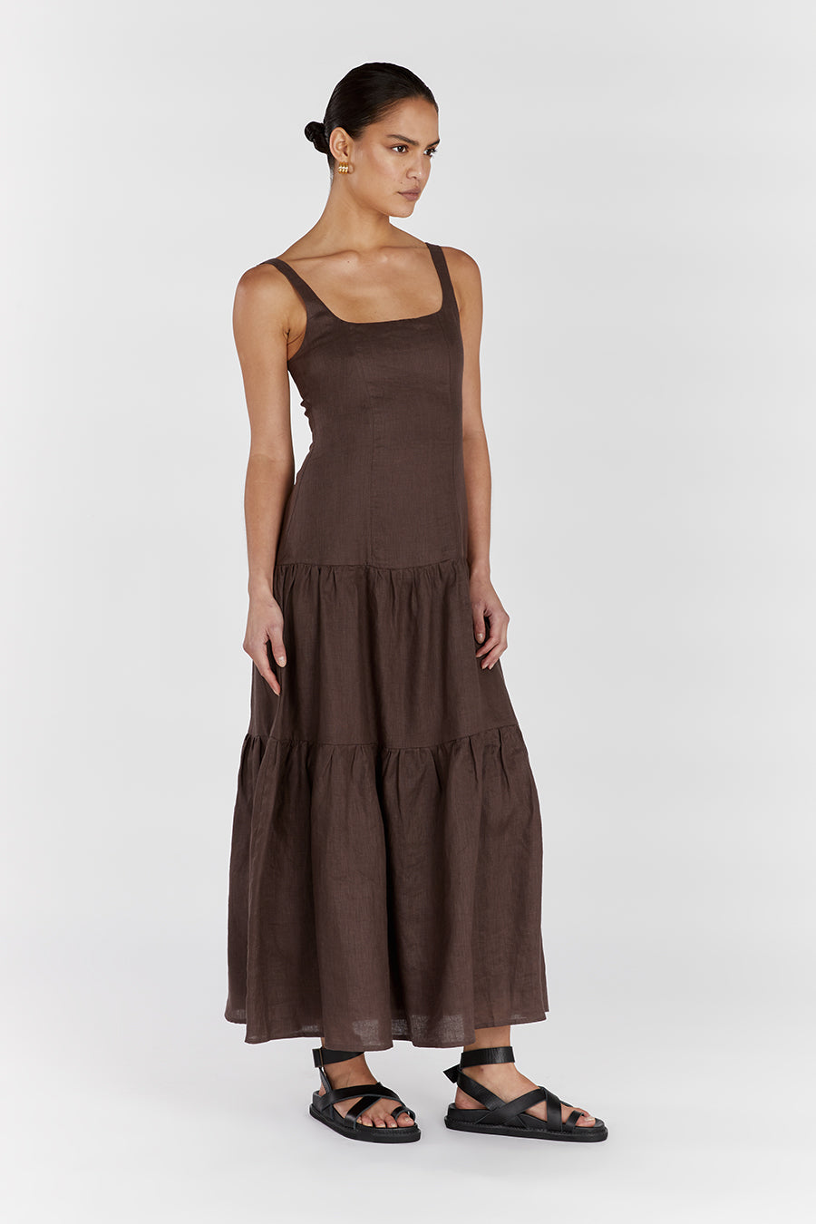 CAMILLE CHOCOLATE LINEN MAXI DRESS
