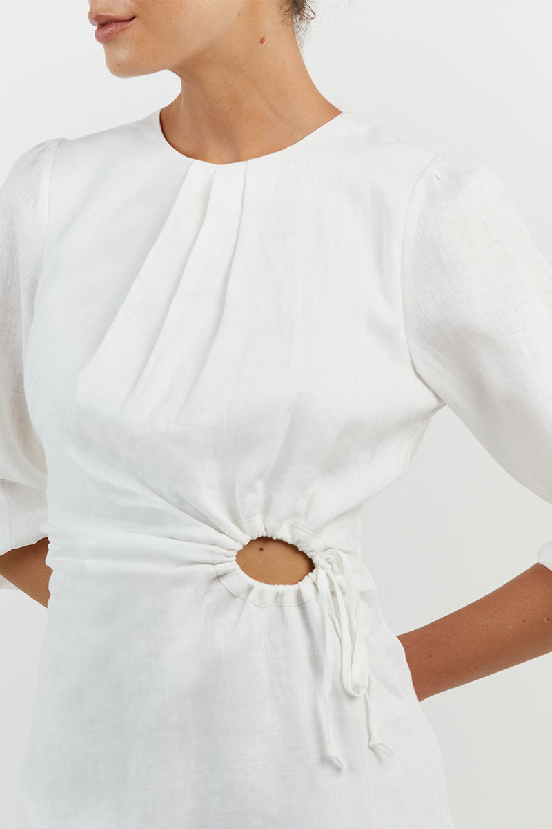 BEAU WHITE LINEN SLEEVED MINI DRESS