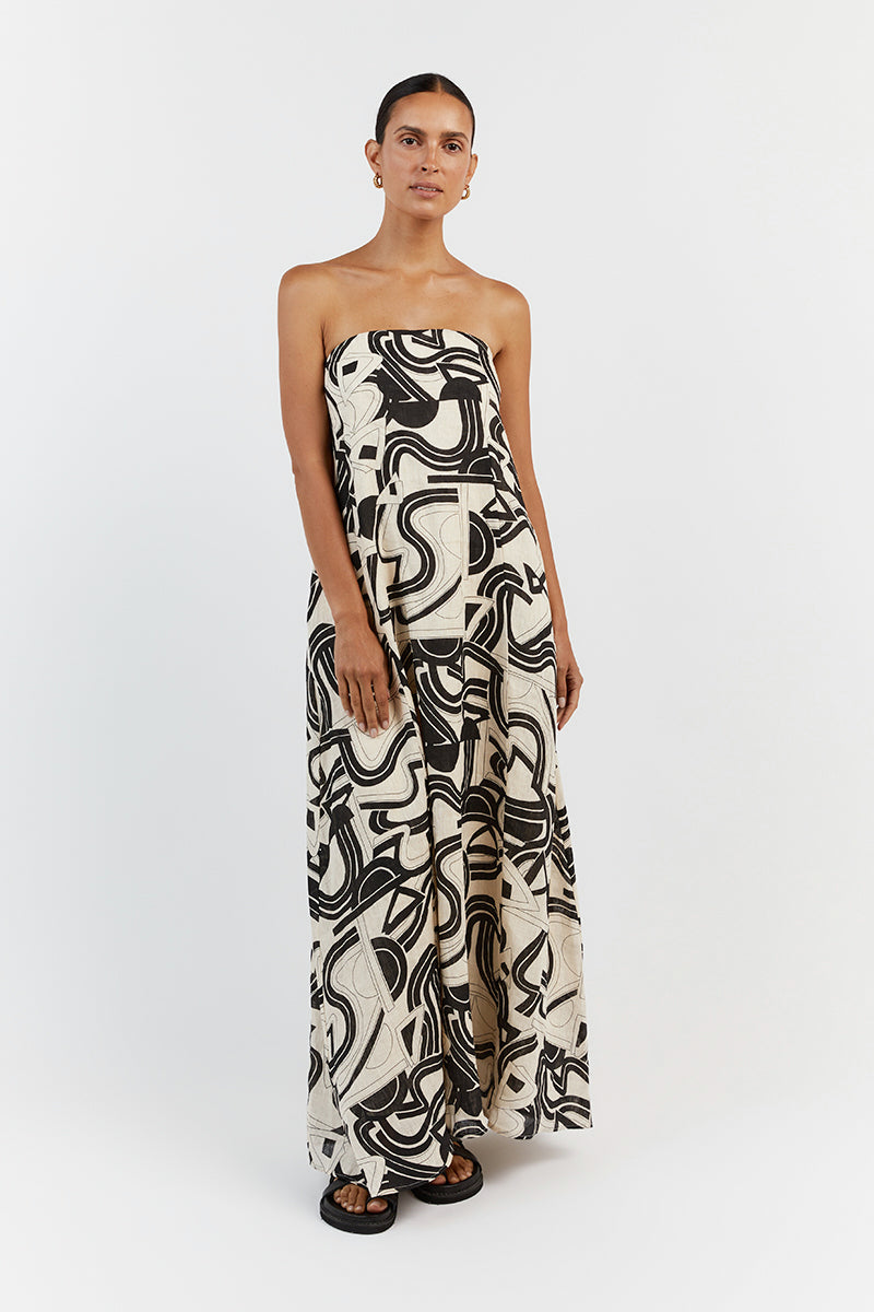 LAYTON CREAM LINEN STRAPLESS DRESS