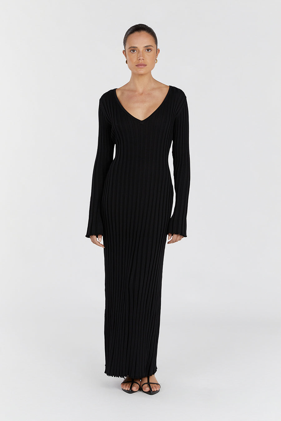 REIGN BLACK SLEEVED KNIT MIDI DRESS
