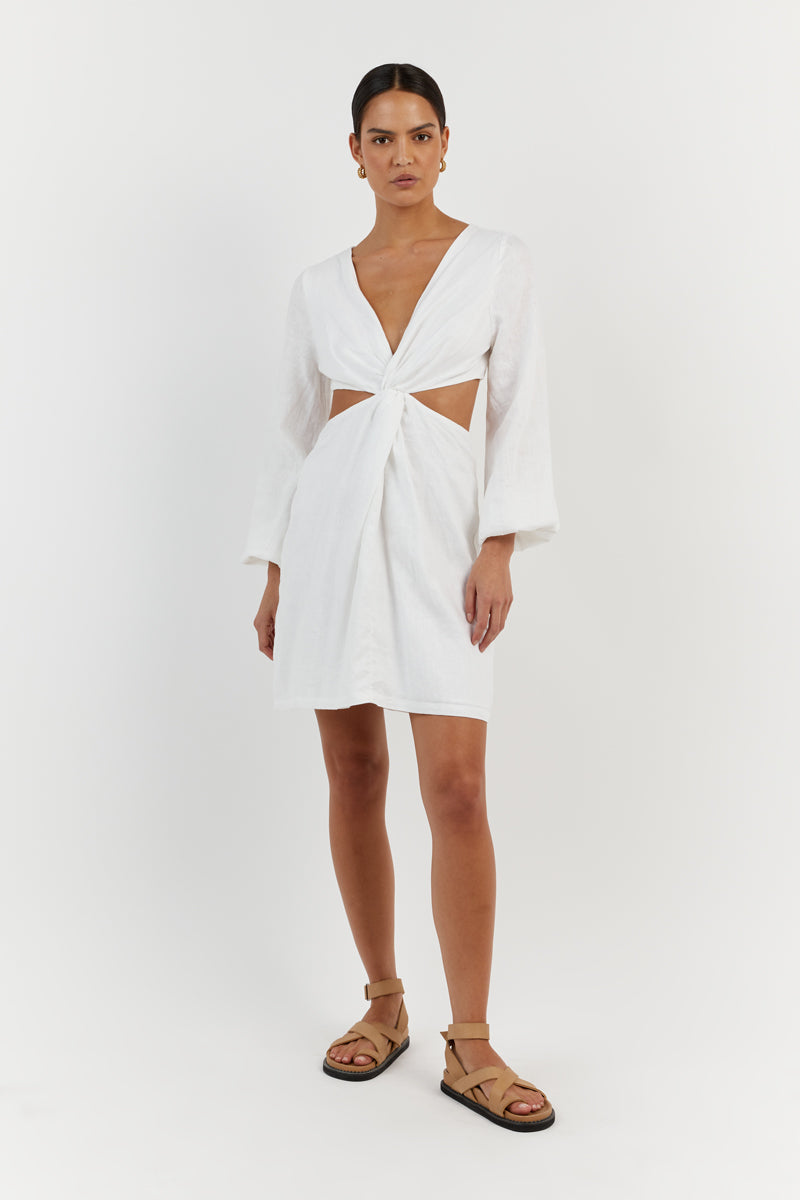 TINA WHITE LINEN MINI DRESS