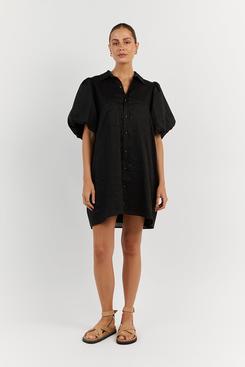 MONTY BLACK LINEN SHIRT DRESS