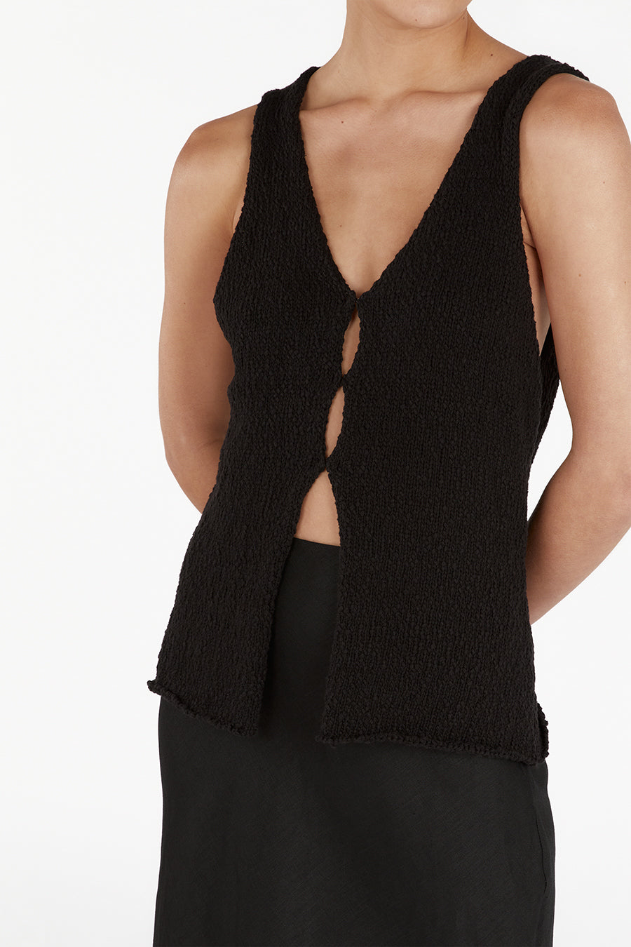 SYRAH BLACK LINEN MIDI SKIRT