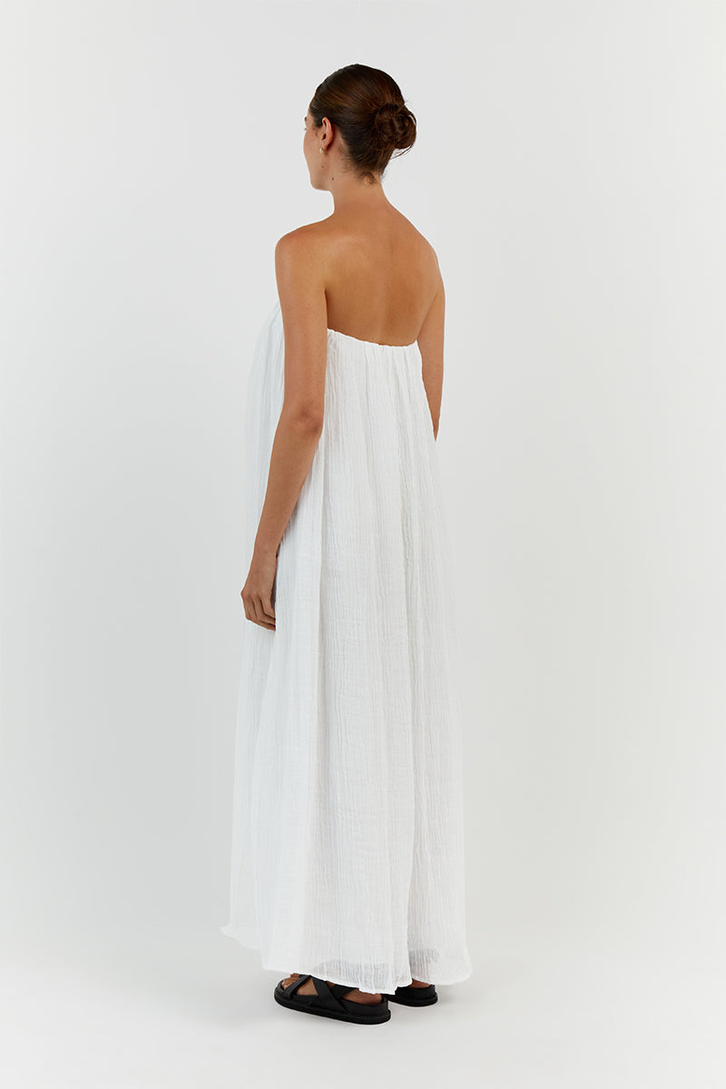 NICOL WHITE STRAPLESS MIDI DRESS