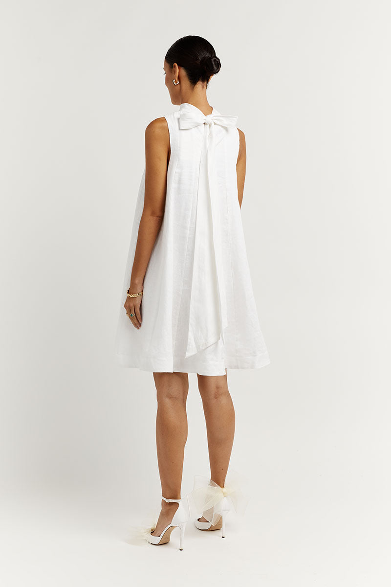 AISLE WHITE LINEN PANEL MINI DRESS