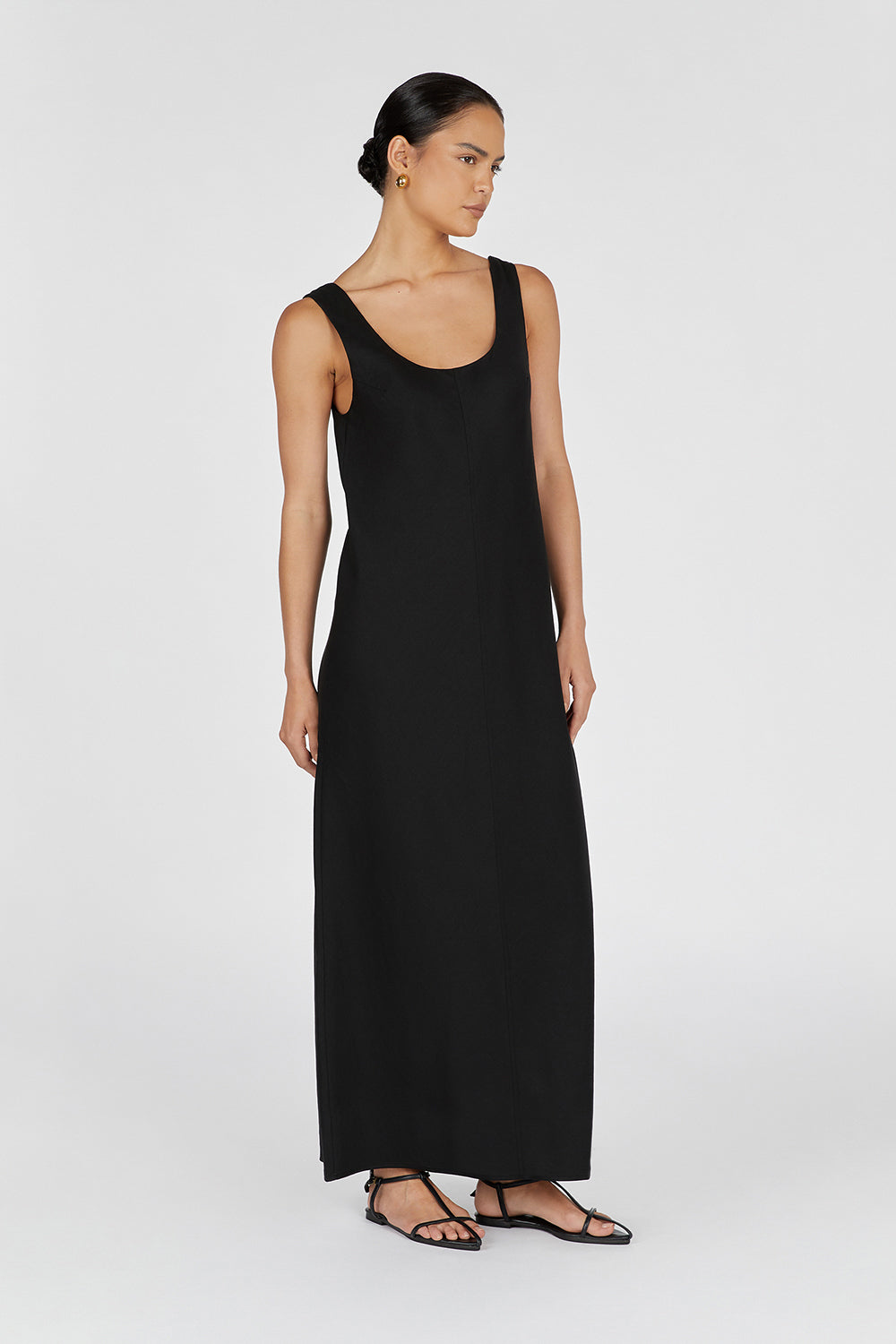 MONICA BLACK SCOOP LINEN MAXI DRESS