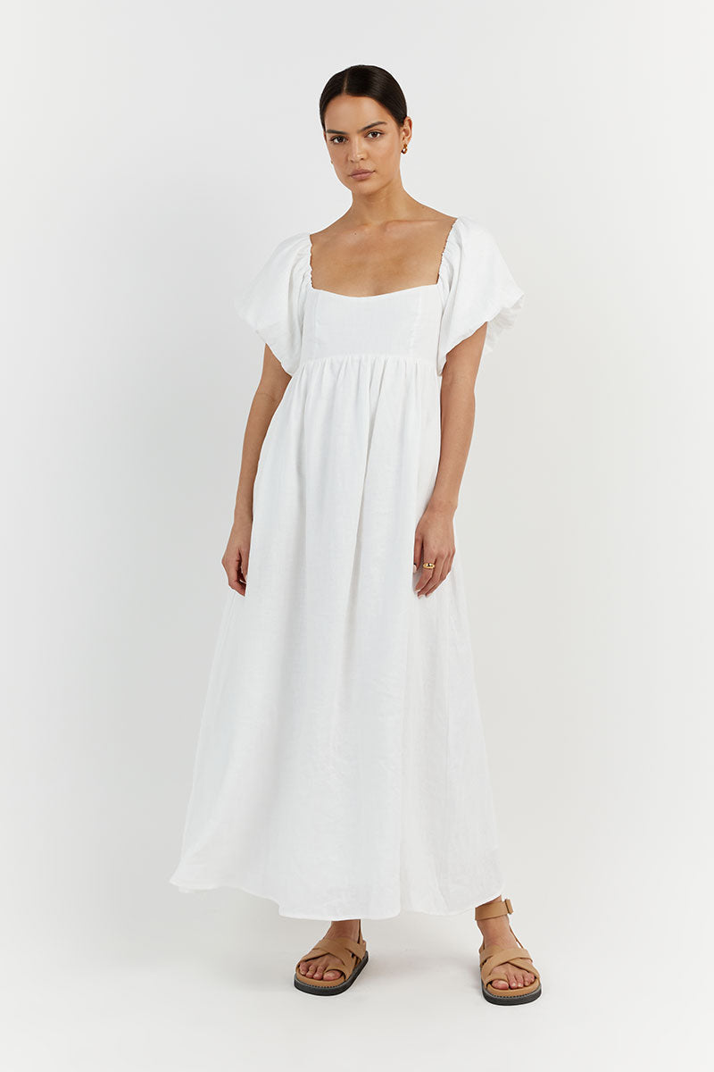 MONTY WHITE LINEN MIDI DRESS