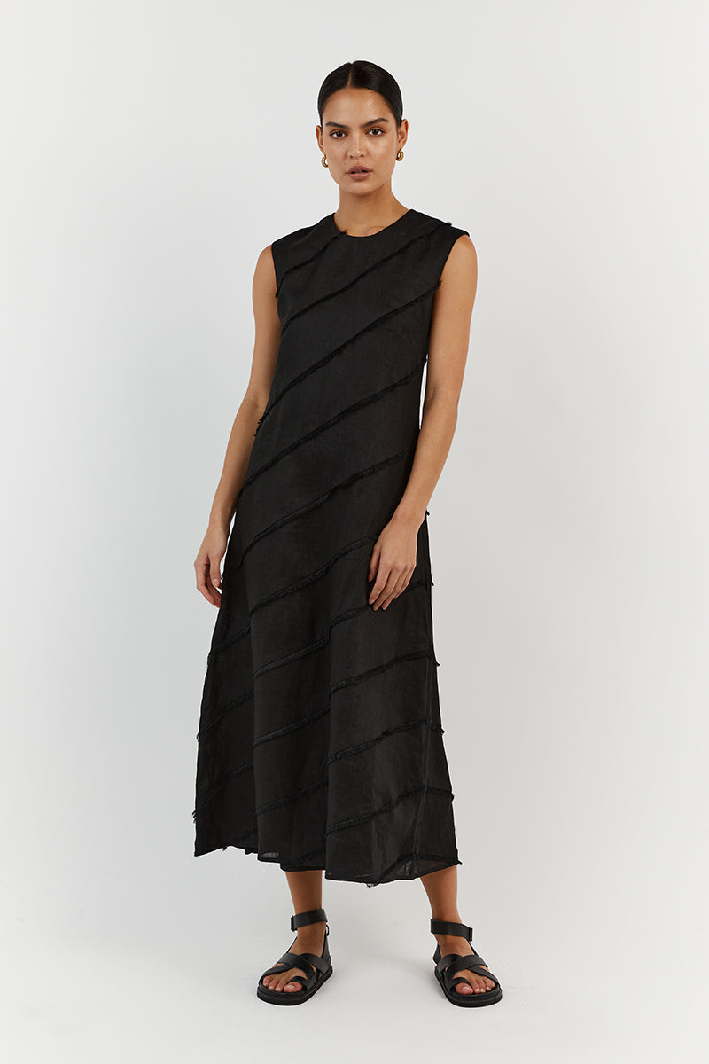 ALEXA BLACK LINEN MIDI DRESS