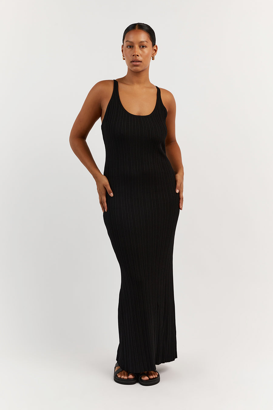 SIENNA BLACK SCOOP MIDI DRESS