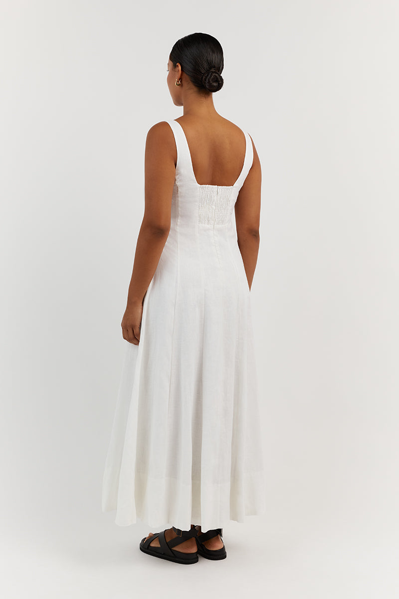 MILAHN WHITE LINEN MIDI DRESS
