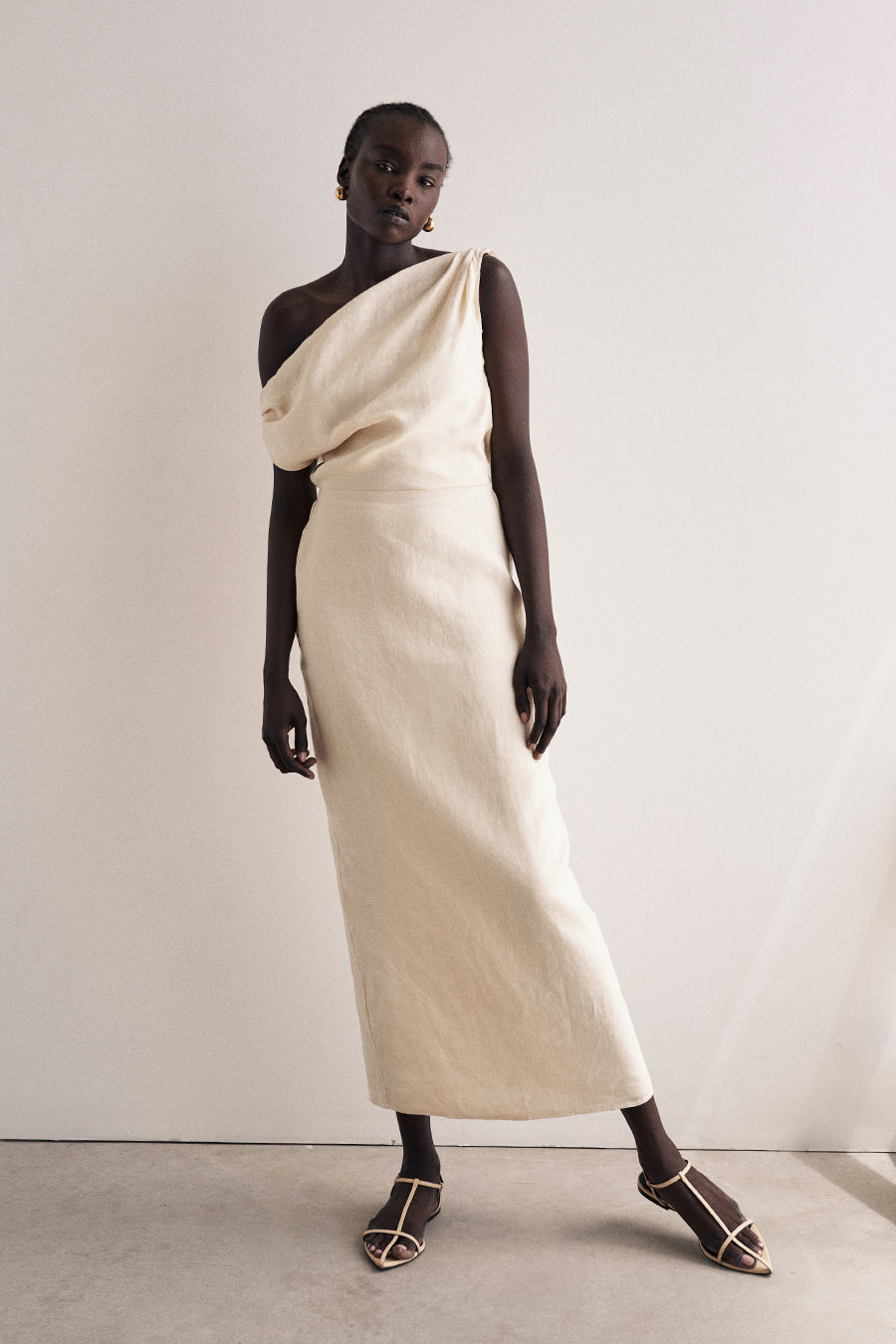 CASS BUTTERMILK LINEN MIDI DRESS