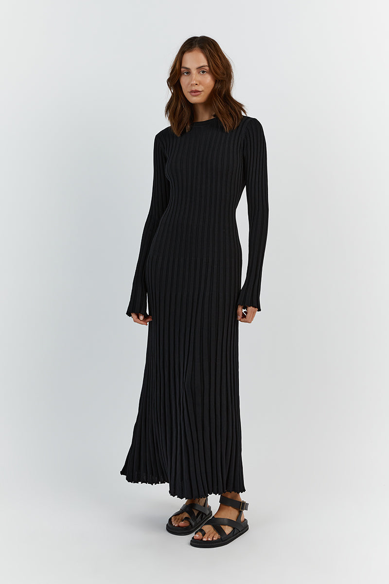 ADA BLACK LONG SLEEVE MIDI DRESS