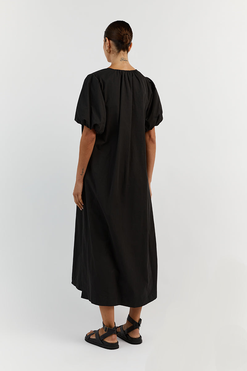 SKYLAR BLACK COTTON MIDI DRESS