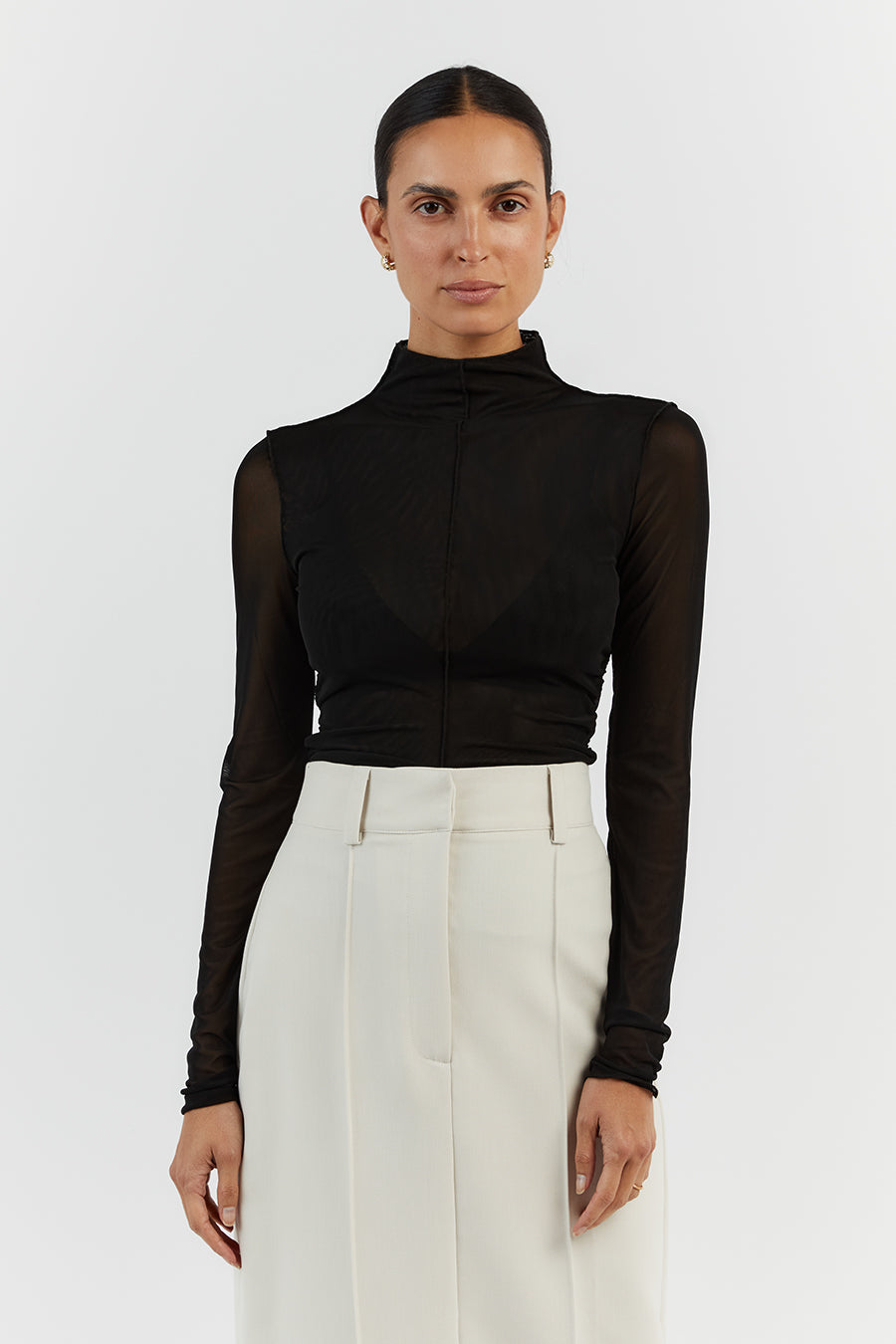 JAGGER BLACK MESH LONG SLEEVE TOP