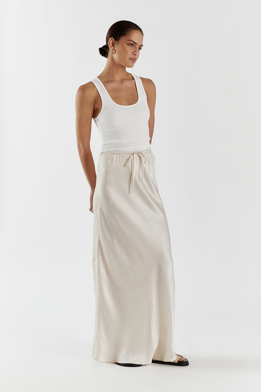 BLOOM PEARL SATIN MIDI SKIRT